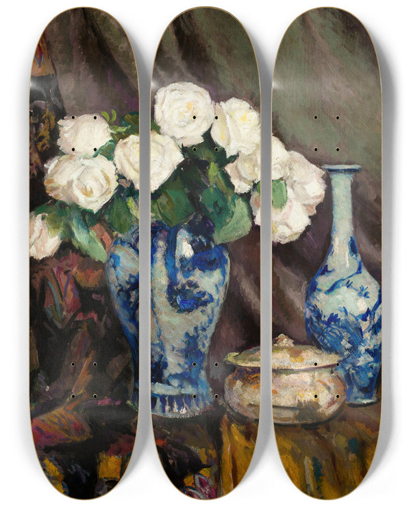 Triptych art skateboard deck of Stefan Filipkiewicz White Roses by Stefan Filipkiewicz (1879-1944)