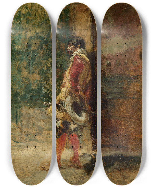 Triptych art skateboard deck of Mariano Fortuny Marsal Cavalier by Mariano Fortuny Marsal (1838-1874)