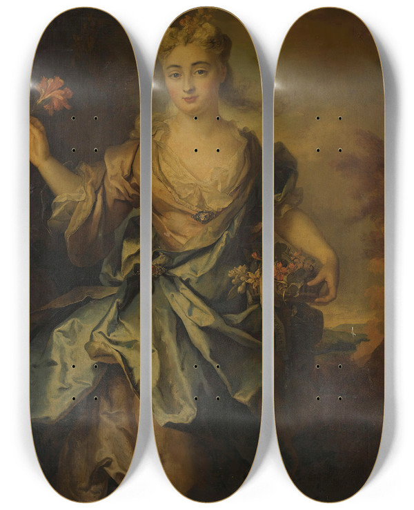 Triptych art skateboard deck of Nicolas De Largillire Portrait Of A Lady by Nicolas de Largillire (1656-1746)