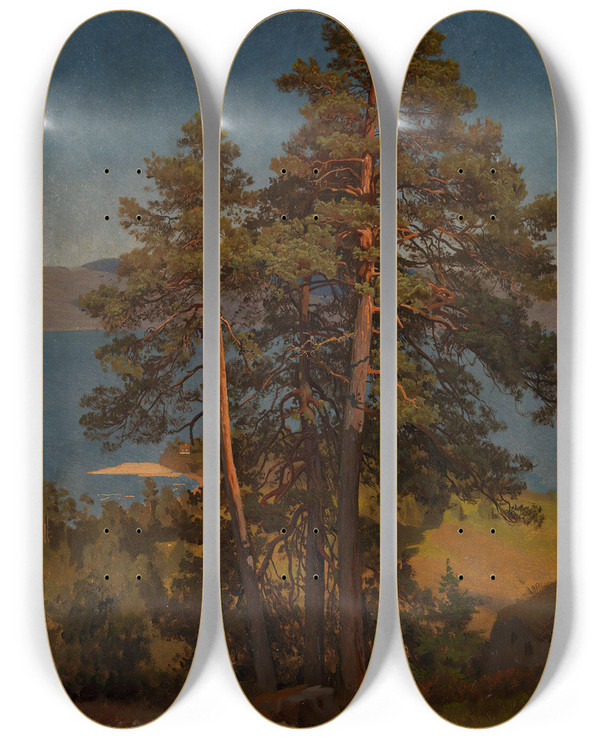 Triptych art skateboard deck of August Cappelen Pinetrees by August Cappelen (1827-1852)