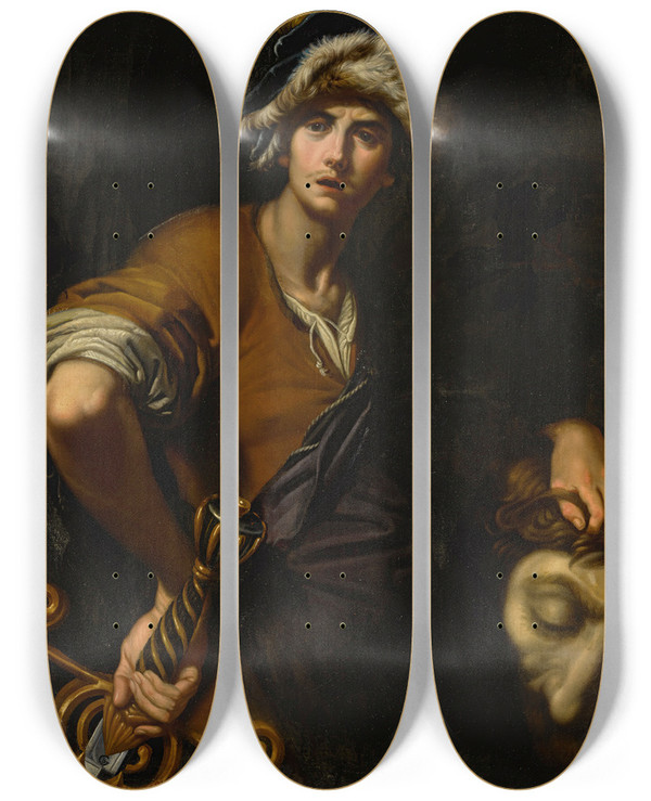 Triptych art skateboard deck of Girolamo Buratti David With The Head Of Goliath by Girolamo Buratti (1580)