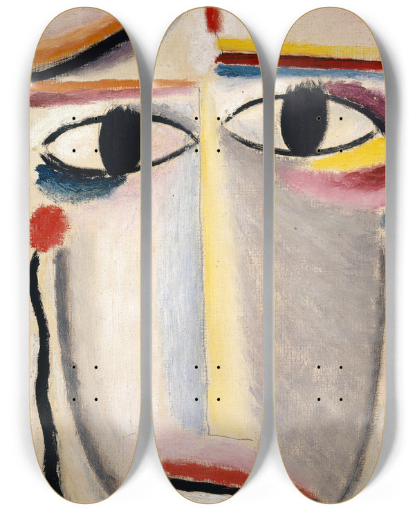 Triptych art skateboard deck of Alexej Von Jawlensky Female Head by Alexej Von Jawlensky (1864-1941)
