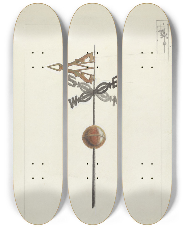 Triptych art skateboard deck of Edward L Loper Weather Vane_4 by Edward L Loper (1916-2011)