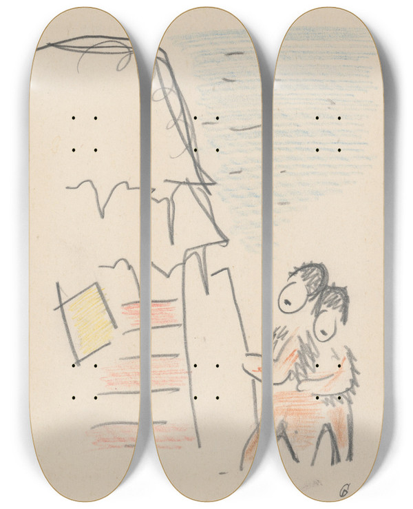 Triptych art skateboard deck of Mikul Galanda Vianoce_3 by Mikulas Galanda (1895-1938)