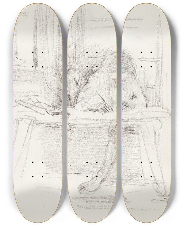 Triptych art skateboard deck of Venny Soldanbrofeldt Antti Drawing_2 by Venny Soldan-Brofeldt (1863-1945)