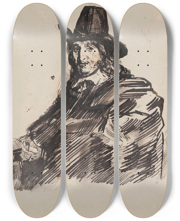 Triptych art skateboard deck of James Ensor The Painter Jan Asselijn Or Crabbetje by James Ensor (1860-1949)