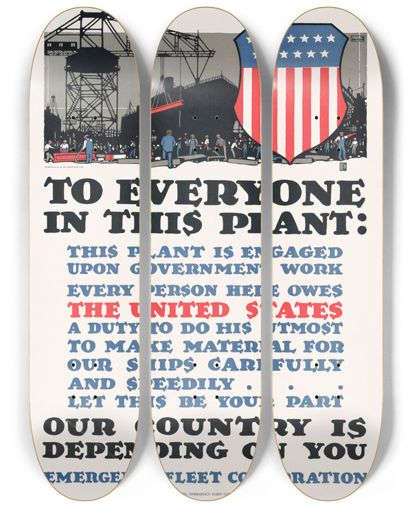 Triptych art skateboard deck of Ln Britton To Everyone In This Plant by L N Britton (19-20-)