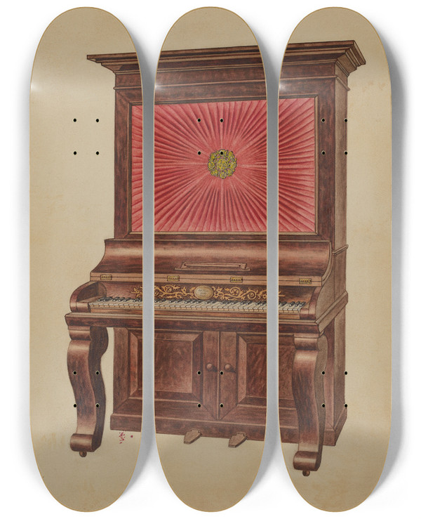 Triptych art skateboard deck of Lorenz Rothkranz Piano by Lorenz Rothkranz