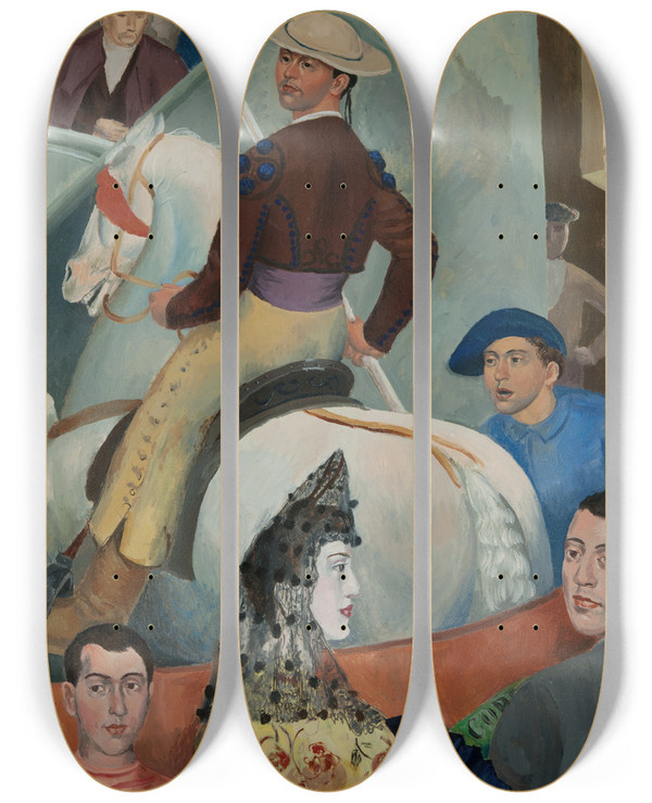 Triptych art skateboard deck of Arvid Fougstedt Picador by Arvid Fougstedt (1888-1949)