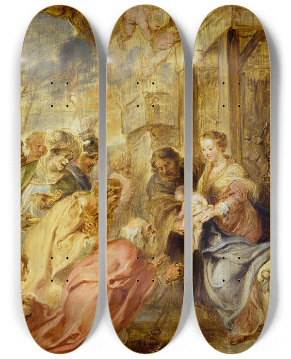 Triptych art skateboard deck of Peter Paul Rubens The Adoration Of The Magi_3 by Peter Paul Rubens (1577-1640)