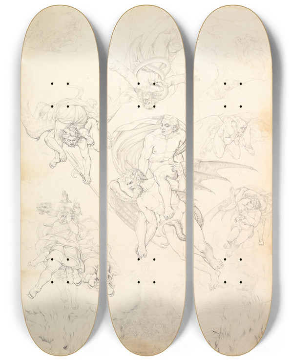 Triptych art skateboard deck of Tommaso Piroli Last Judgment After Michelangelo by Tommaso Piroli (1752-1824)