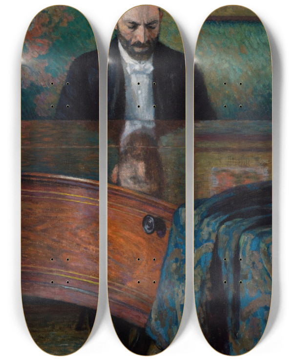 Triptych art skateboard deck of Jzef Pankiewicz Jasieski At The Piano by Jozef Pankiewicz (1866-1940)