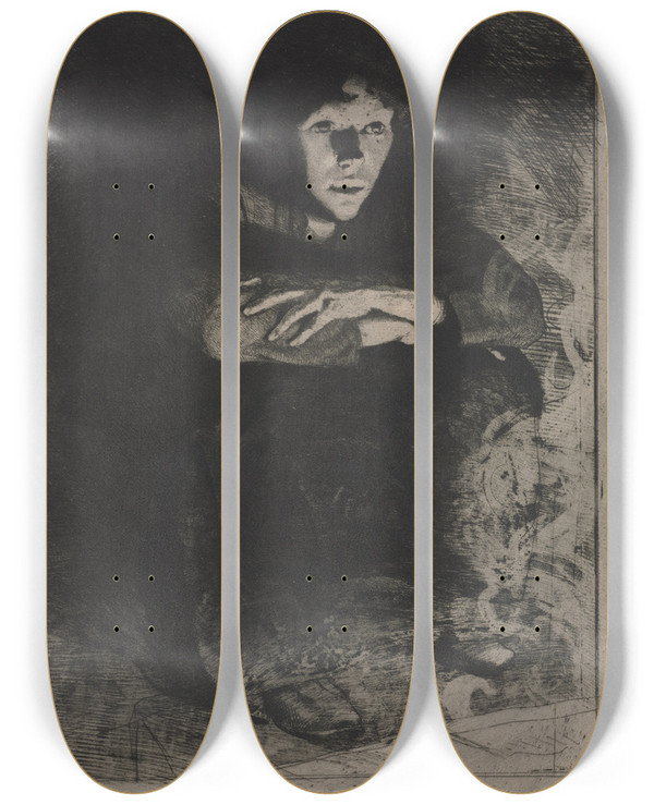 Triptych art skateboard deck of Albert Besnard In The Ashes by Albert Besnard (1849-1934)