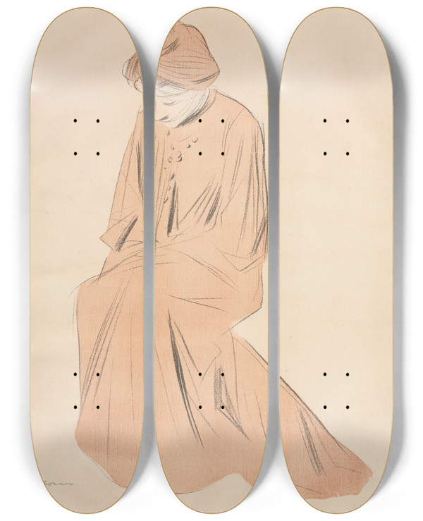 Triptych art skateboard deck of Jeanlouis Forain Study Of A Seated Woman by Jean Louis Forain (1852-1931)