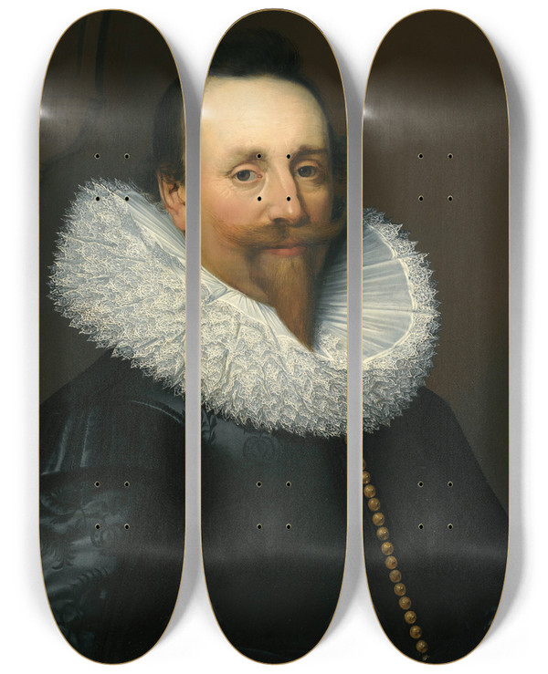 Triptych art skateboard deck of Jan Anthonisz Van Ravesteyn Portrait Of A Gentleman by Jan Anthonisz Van Ravesteyn (1570-1657)