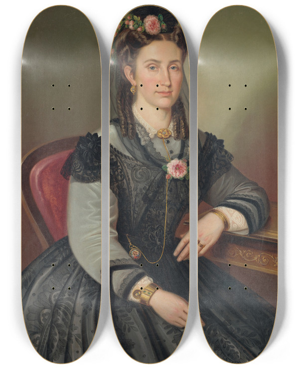Triptych art skateboard deck of Peter Michal Boh Portrait Of A Seated Lady Mrs Ilona Kubnyiovzmekalov by Peter Michal Bohun (1822-1879)