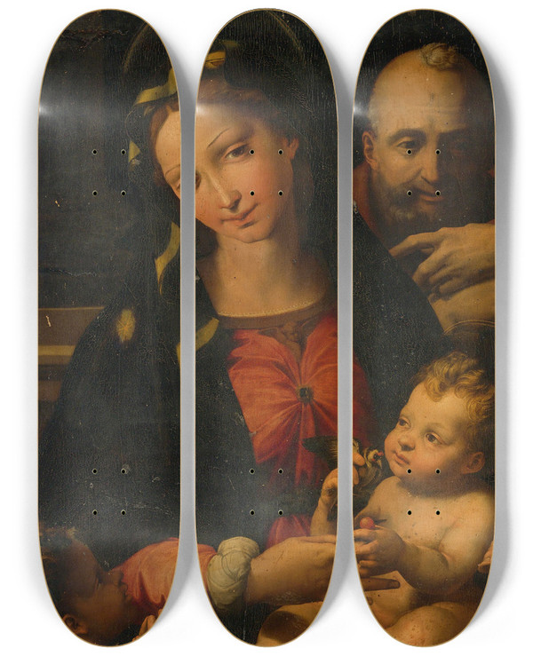 Triptych art skateboard deck of Perino Del Vaga The Holy Family With The Infant Saint John The Baptist_2 by Perino Del Vaga (1500-1547)