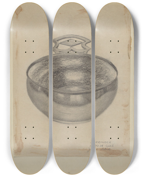 Triptych art skateboard deck of Joseph Leboit Silver Porringer by Joseph Leboit (1907-2002)