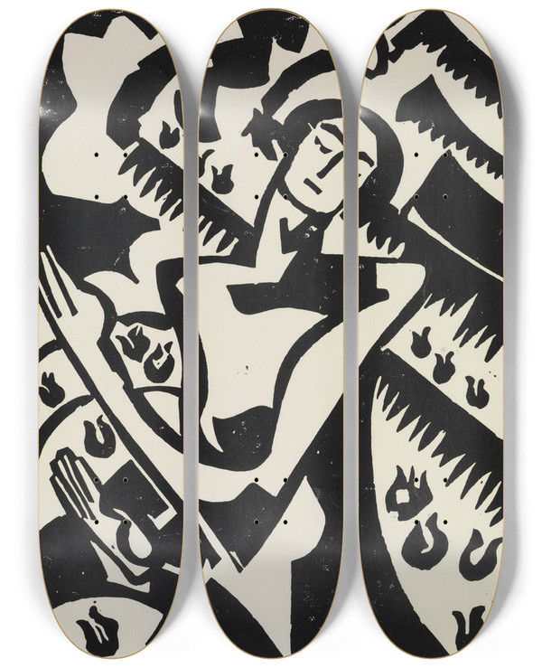 Triptych art skateboard deck of August Babberger Frau Im Frhling by August Babberger (1885-1936)