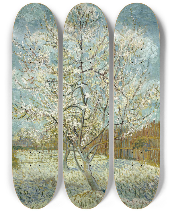 Triptych art skateboard deck of Vincent Van Gogh The Pink Peach Tree by Vincent van Gogh (1853-1890)