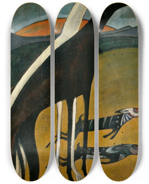 Triptych art skateboard deck of Amadeo De Souzacardoso Greyhounds by Amadeo de Souza-Cardoso (1887-1918)