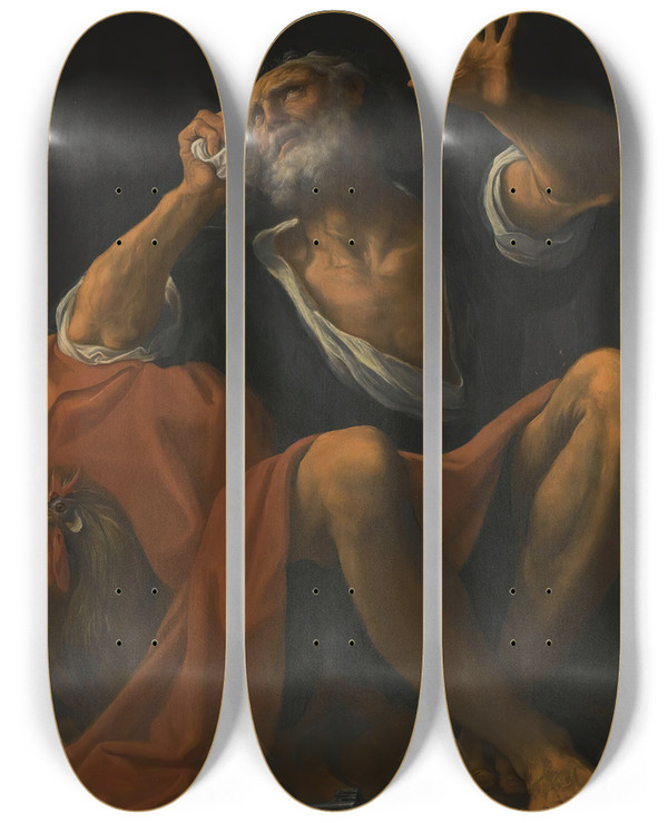 Triptych art skateboard deck of Ludovico Carracci The Penitent Saint Peter by Ludovico Carracci (1555-1619)