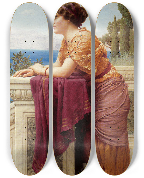 Triptych art skateboard deck of John William Godward The Belvedere by John William Godward (1861-1922)