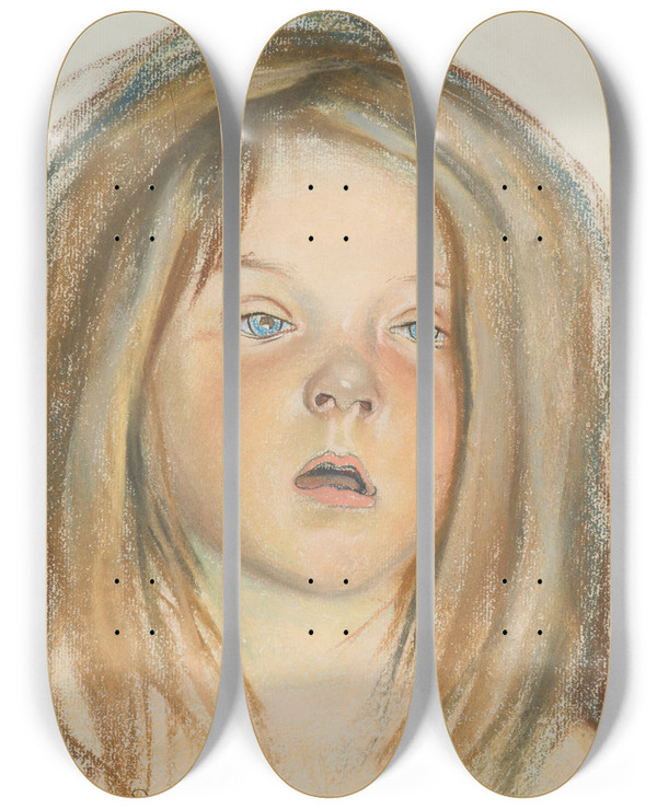 Triptych art skateboard deck of Stanisaw Wyspiaski Head Of Helenka by Stanislaw Wyspianski (1869-1907)