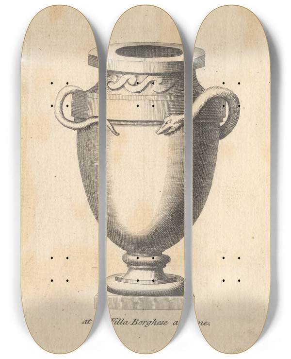 Triptych art skateboard deck of Placido Columbani At The Villa Borghese At Rome by Placido Columbani (1744-1801)