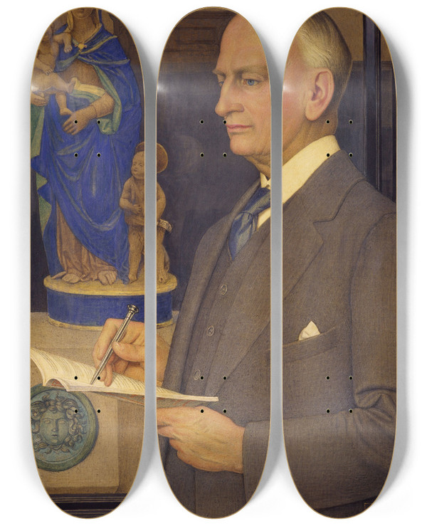 Triptych art skateboard deck of Joseph Edward Southall Portrait Of Sir Whitworth Wallis 18551927 by Joseph Edward Southall (1861-1944)
