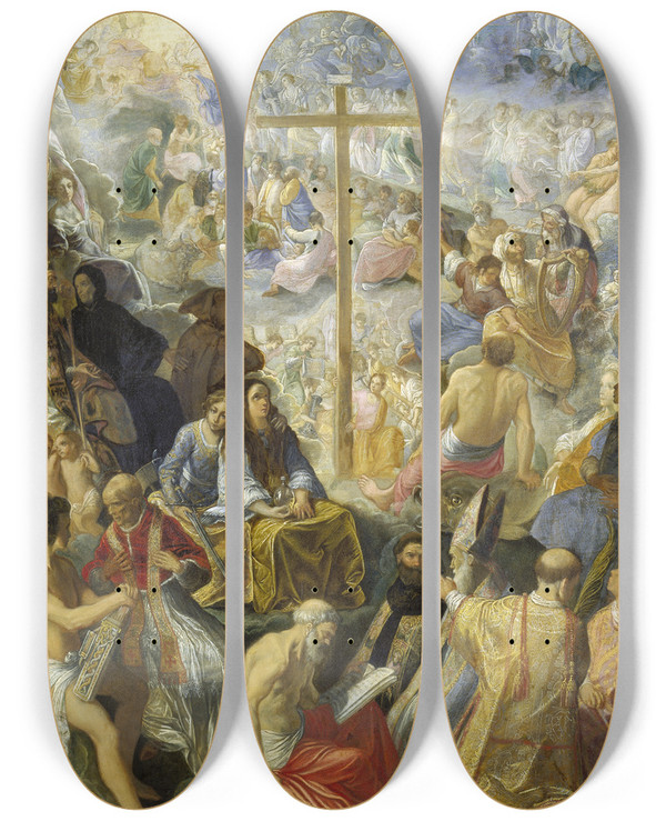 Triptych art skateboard deck of Adam Elsheimer The Frankfurt Altarpiece Of The Exaltation Of The True Cross by Adam Elsheimer (1578-1610)