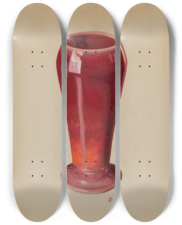Triptych art skateboard deck of Robert Stewart Vase Red Opaque Glass by Robert Stewart (20-)