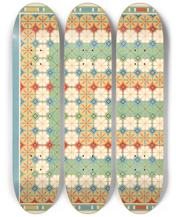 Triptych art skateboard deck of Gustave Jquier 47 Plafond Du Tombeau De Nesipanoferher N 68 by Gustave Jequier (1868-1946)