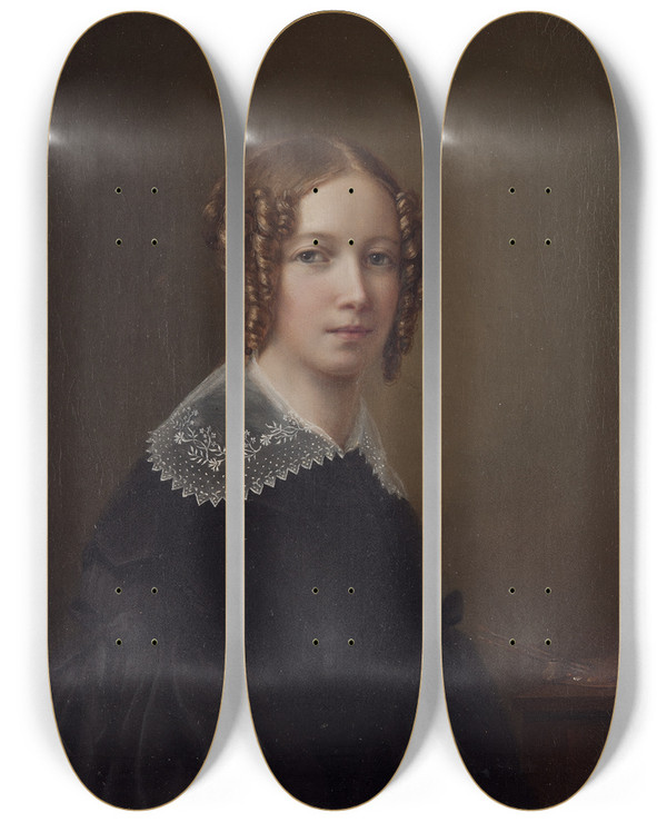 Triptych art skateboard deck of Sofia Adlersparre Selfportrait by Sofia Adlersparre