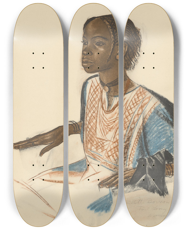 Triptych art skateboard deck of Alexandre Jacovleff Dessins Et Peintures Dafrique Pl 5 by Alexandre Jacovleff (1887-1938)