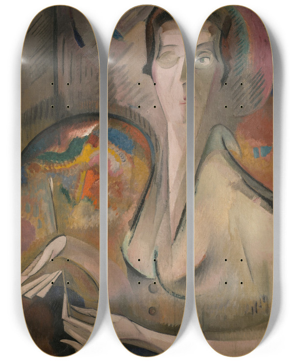 Triptych art skateboard deck of Alice Bailly Selfportrait by Alice Bailly (1872-1938)