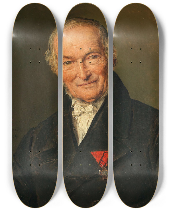 Triptych art skateboard deck of Ferdinand Georg Waldmller Portrait Franz Benoit by Ferdinand Georg Waldmuller (1793-1865)