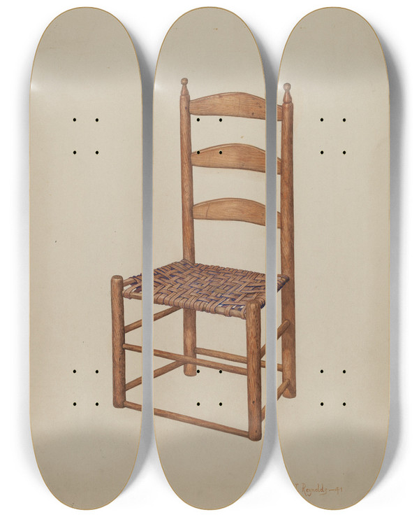 Triptych art skateboard deck of Ej Reynolds Hickory Chair by E J Reynolds