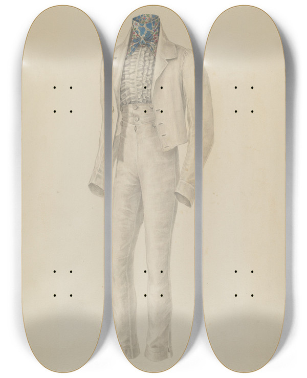 Triptych art skateboard deck of Henry De Wolfe Mans Suit_4 by Henry De Wolfe