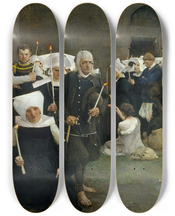 Triptych art skateboard deck of Pascaladolphejean Dagnanbouveret The Pardon In Brittany by Pascal-Adolphe-Jean Dagnan-Bouveret (1852-1929)