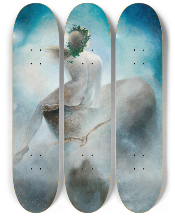 Triptych art skateboard deck of Karl Wilhelm Diefenbach Asking The Stars by Karl Wilhelm Diefenbach (1851-1913)