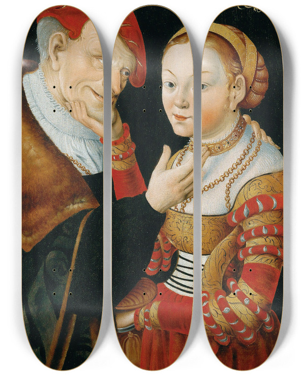 Triptych art skateboard deck of Wolfgang Krodel I The Illmatched Lovers by Wolfgang Krodel I