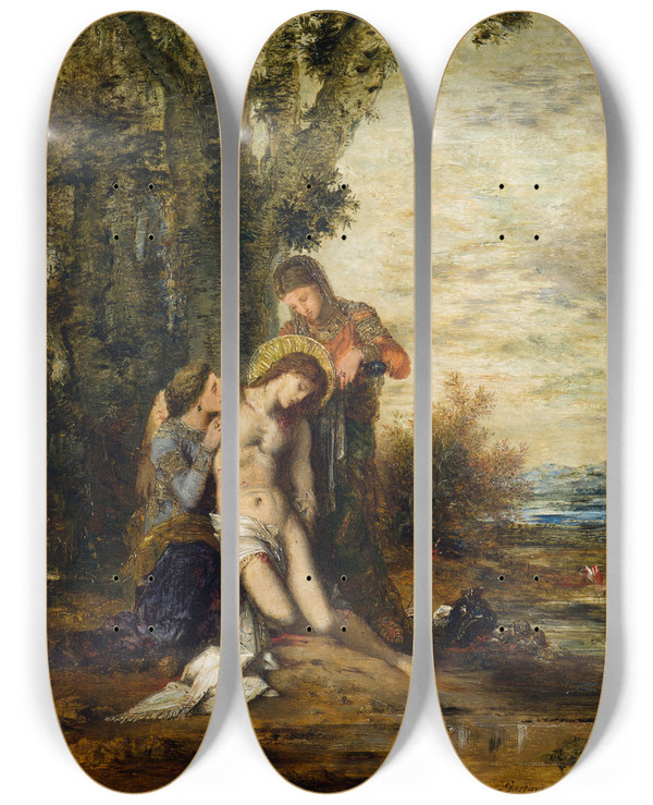 Triptych art skateboard deck of Gustave Moreau The Martyred Saint Sebastian by Gustave Moreau (1826-1898)