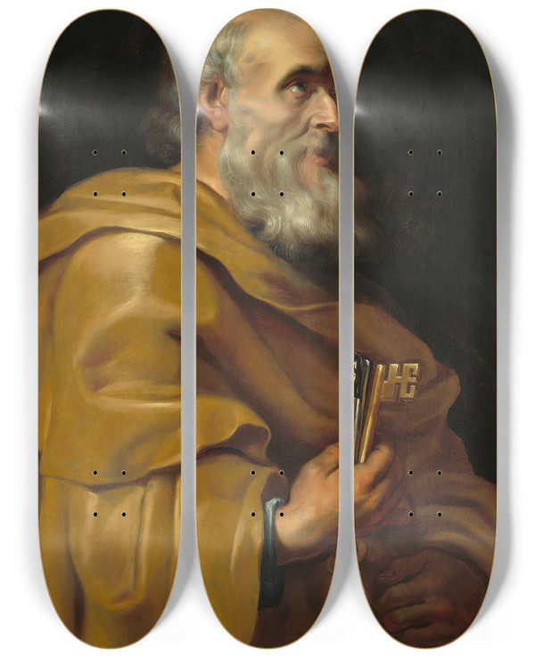 Triptych art skateboard deck of Peter Paul Rubens Saint Peter by Peter Paul Rubens (1577-1640)