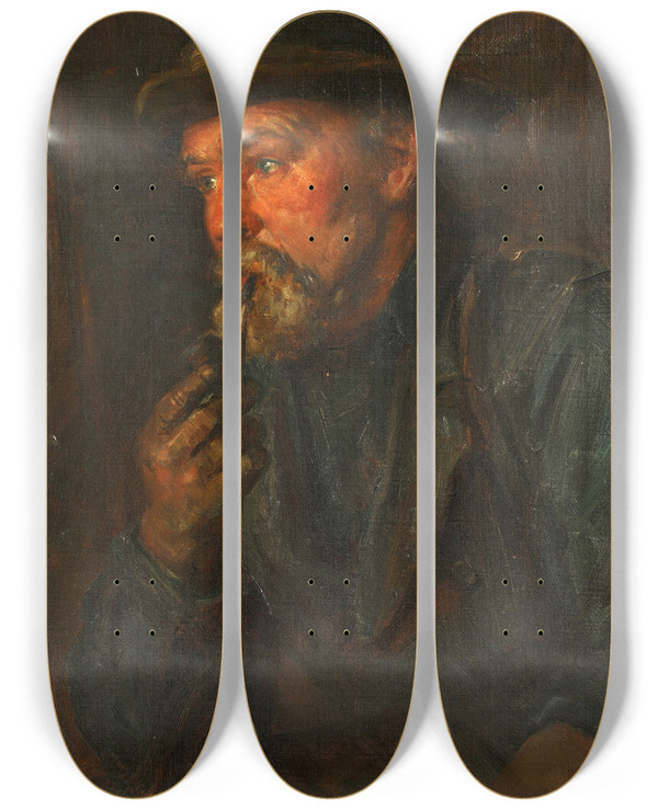 Triptych art skateboard deck of William M Pratt A Fishermen by William M Pratt (1854-1936)