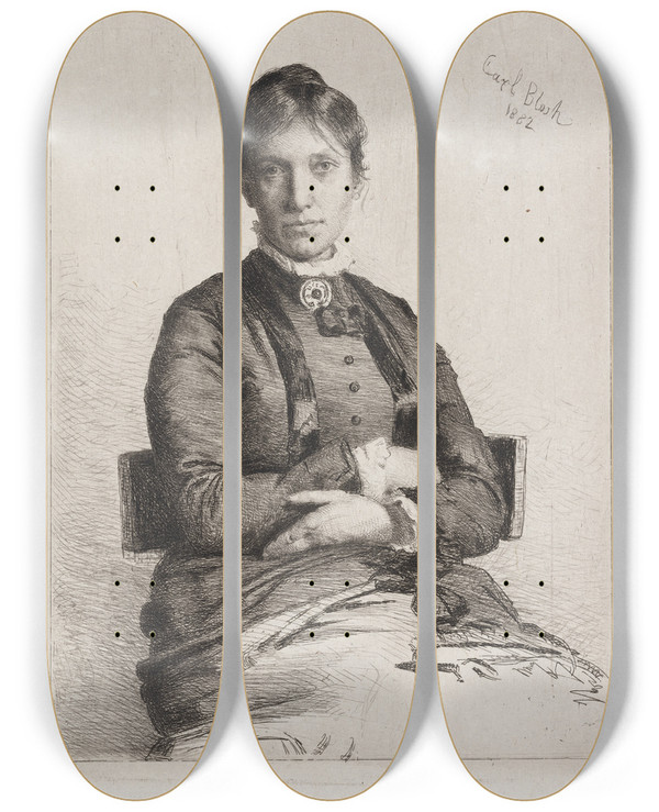 Triptych art skateboard deck of Carl Bloch Portrait Of Alma Bloch Ne Trepka by Carl Bloch (1834-1890)
