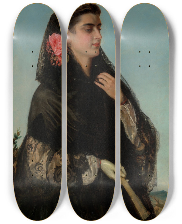 Triptych art skateboard deck of John Bagnold Burgess A Solemn Beauty by John Bagnold Burgess (1830-1897)