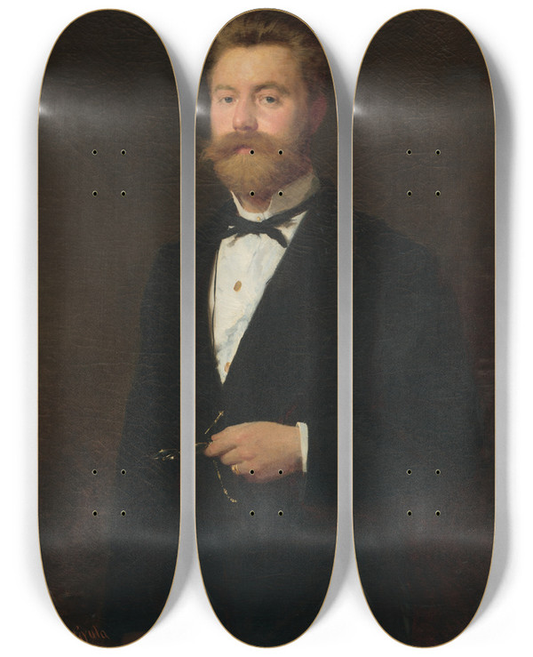 Triptych art skateboard deck of Gyula Benczr Portrait Of Gejza Bencr by Gyula Benczur (1844-1920)