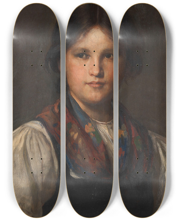 Triptych art skateboard deck of Franz Von Defregger Dirndl_5 by Franz Von Defregger (1835-1921)