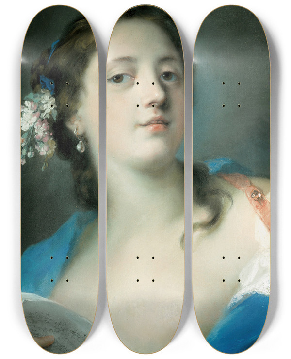 Triptych art skateboard deck of Rosalba Carriera The Singer Faustina Bordoni 16971781 With A Musical Score by Rosalba Carriera (1675-1757)